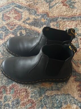 Dr. Martens Black Chelsea Ankle Boots with Yellow Stitching